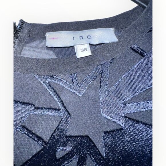 IRO Navy Blue Black Catrine Silk Long Sleeve Geometric Textured blouse Sz 36 / 4 - Picture 4 of 5